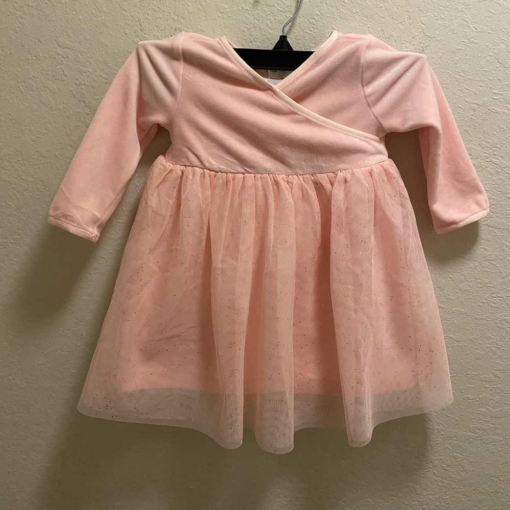 Hanna Andersson Pink Velvet Princess Sparkle Tulle Dress Size 6-12 Mo